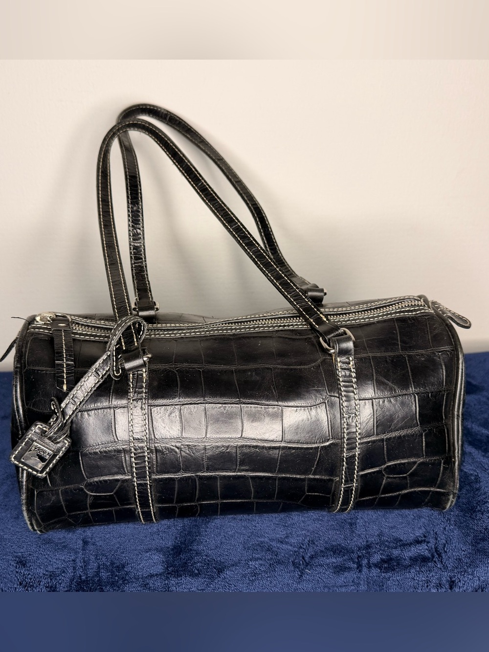 Dooney & Bourke Black Bayou Alligator Barrel Bag